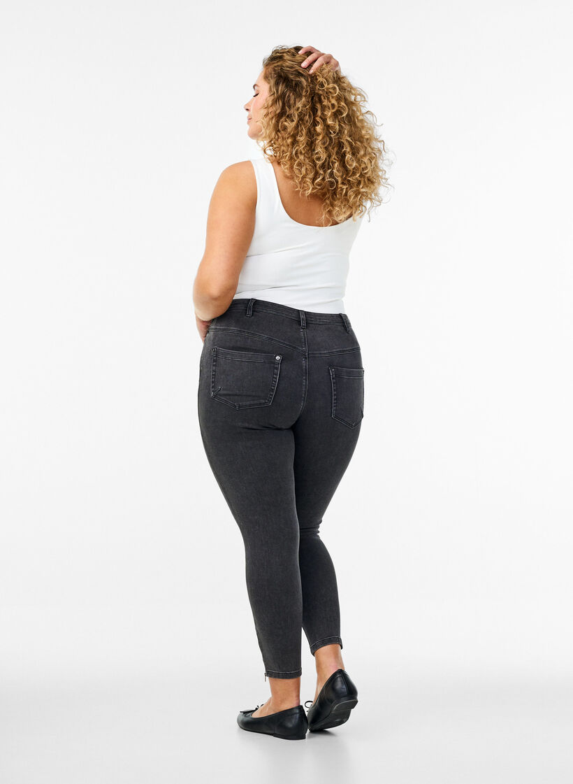 Cropped Amy jeans with a zip, Grey, Model image number 2