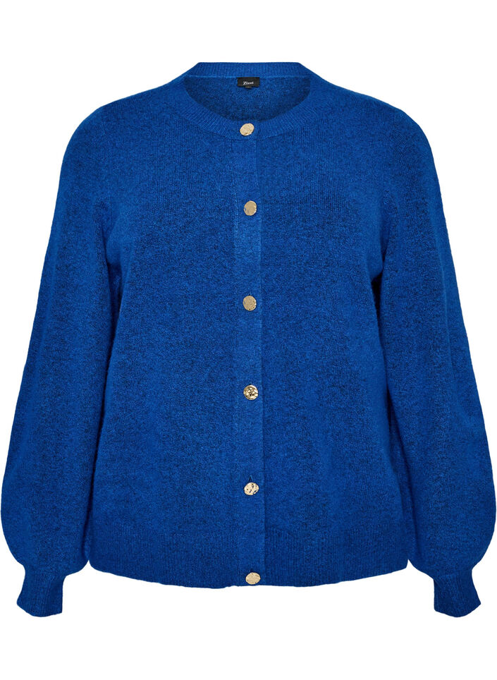 Cardigan in soft knit with gold-coloured buttons, Turquoise, Packshot image number 0