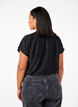 Blouse with short sleeves and floral embroidery, Black, Model image number 1