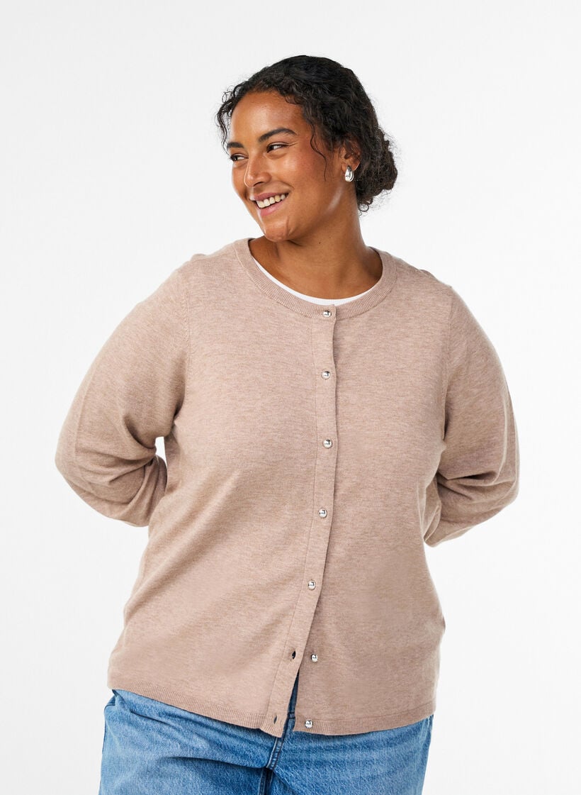 Cardigan with round buttons, Beige, Model image number 0