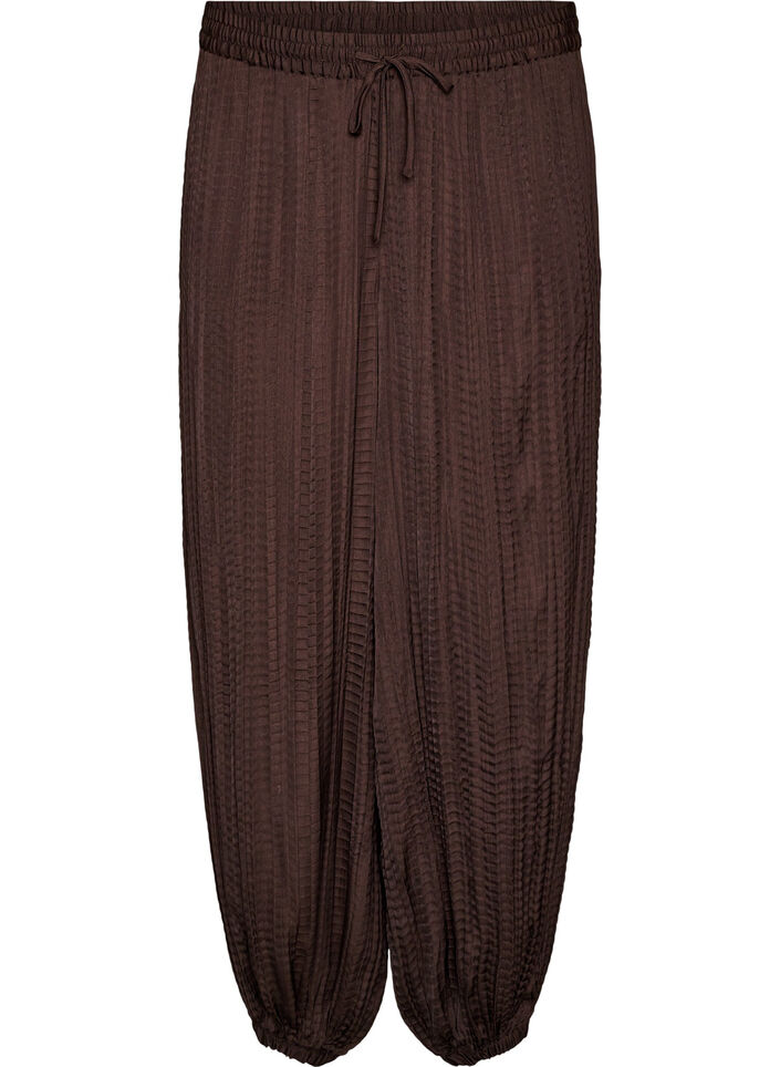 Balloon trousers with texture and an elasticated waist, Brown, Packshot image number 0