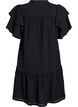 Short dress with ruffle sleeves and dotted texture, Black, Packshot image number 1