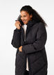 Long puffer coat with hood and pockets, Black, Model image number 3