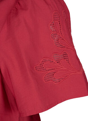 Short sleeve viscose blouse with embroidery, Tango Red, Packshot image number 3