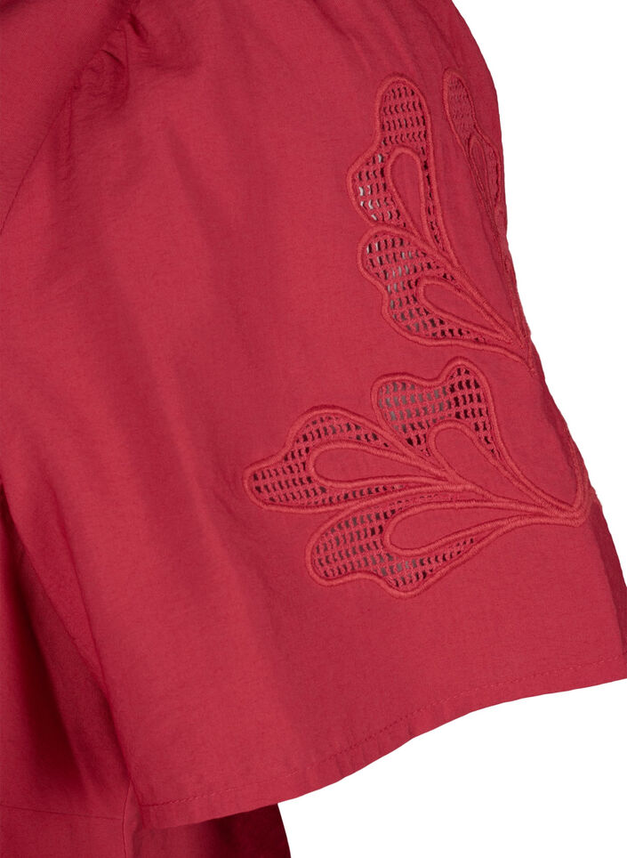 Short sleeve viscose blouse with embroidery, Red, Packshot image number 3