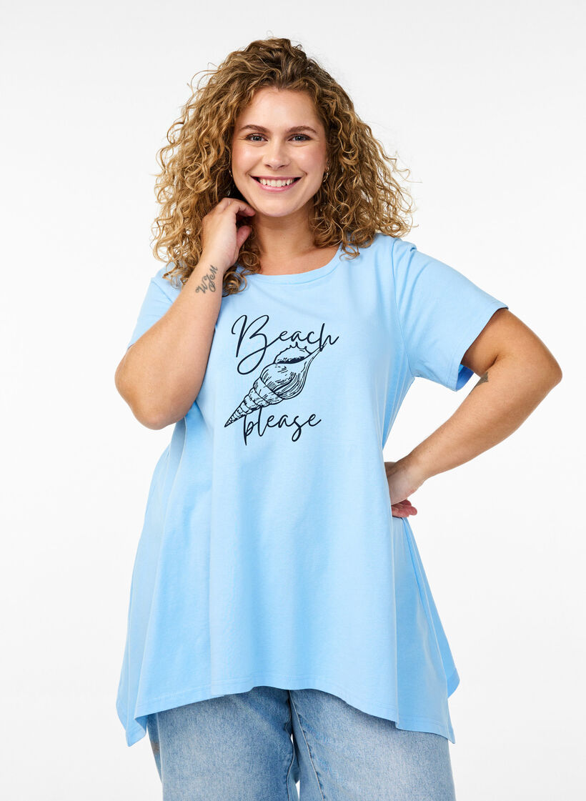 T-shirt with a round neck and A-line shape, Blue, Model image number 0