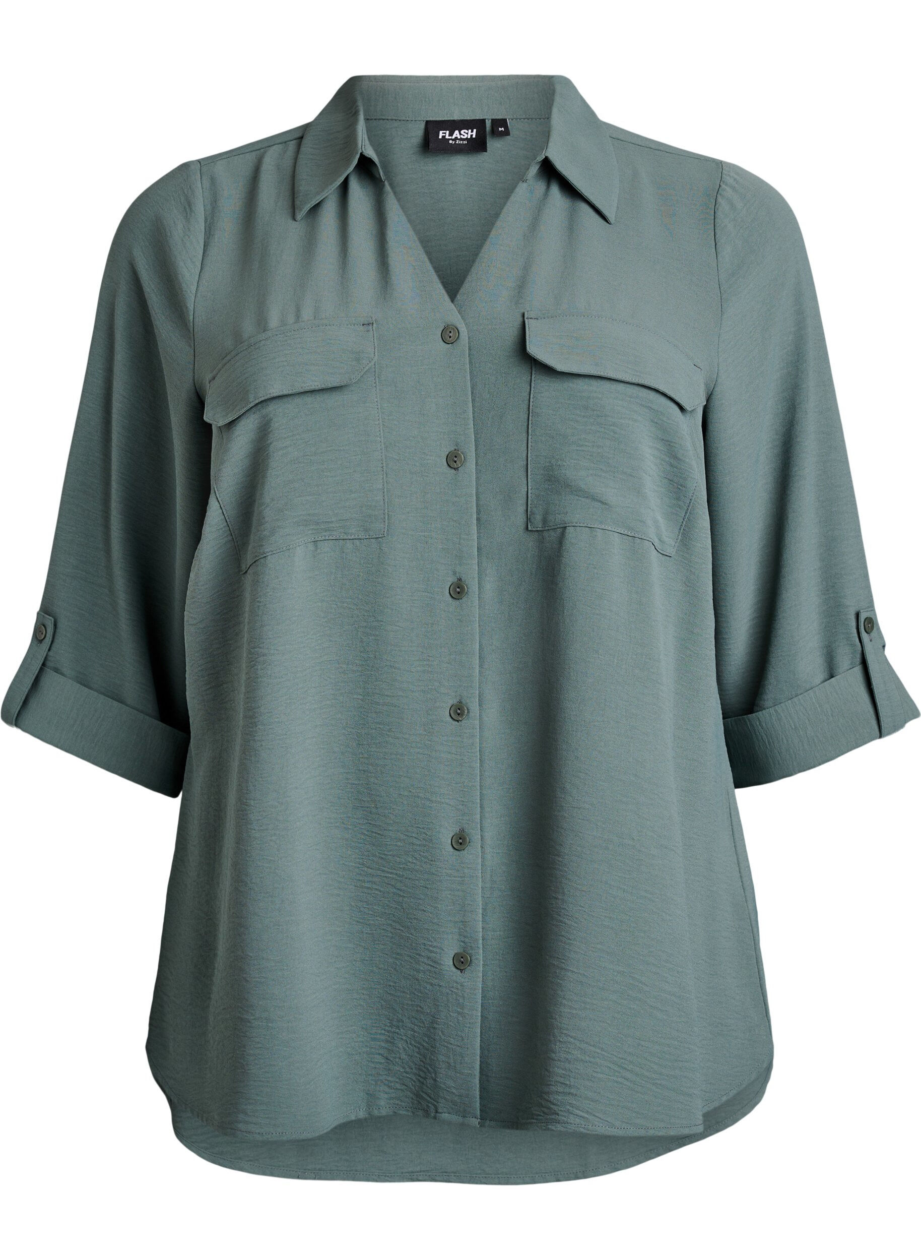Zizzifashion Shirt with chest pockets and 3/4 sleeves, Green, Packshot image number 0
