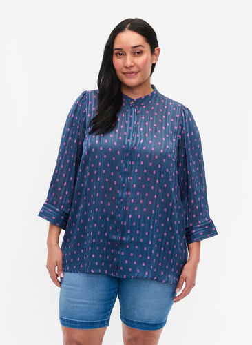 Shirt blouse with dots , Vintage Indigo Dot, Model image number 0