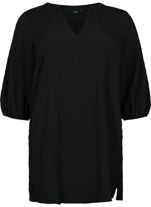 Textured tunic with 3/4 sleeves, Black, Packshot image number 0