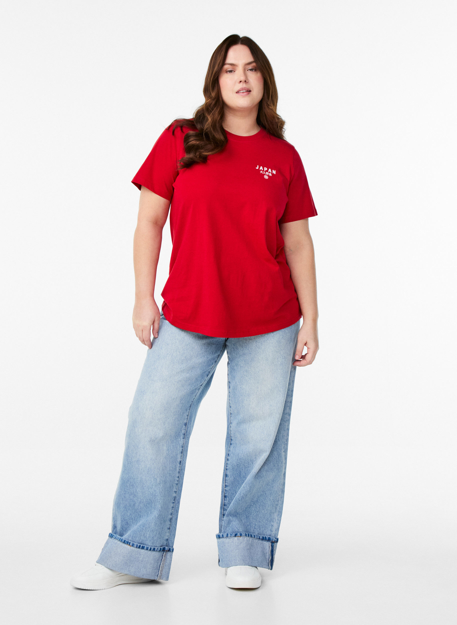 ZizzifashionT-shirt with text print and round neck, Red, Model image number 1