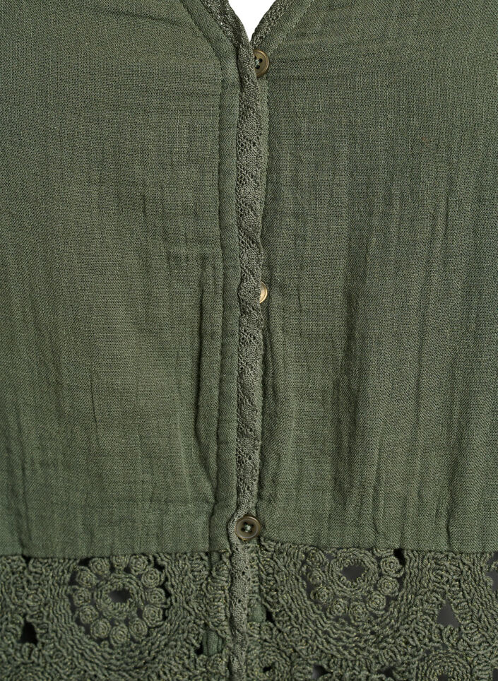 Cotton muslin shirt blouse with crochet details, Green, Packshot image number 2