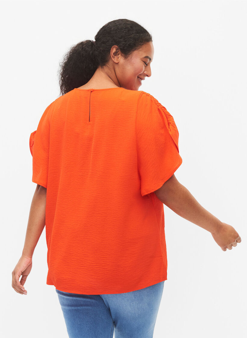 Short-sleeved blouse with wrinkles, Orange.com, Model image number 1