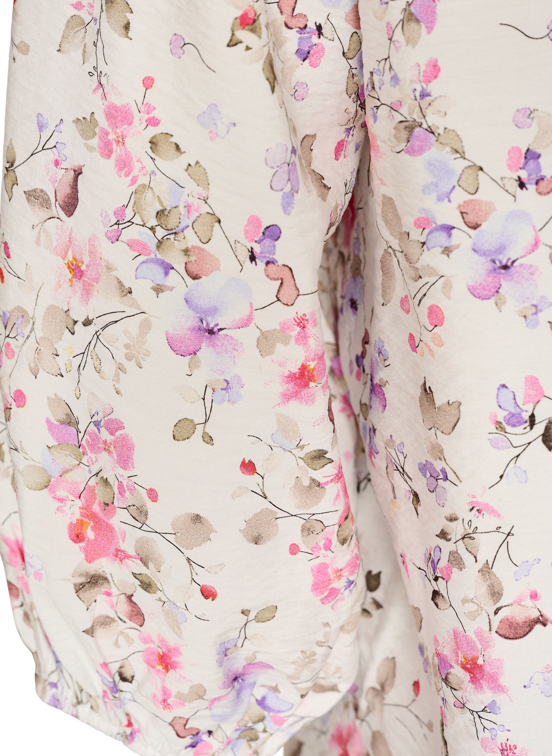 ZizzifashionViscose blouse with floral print and 3/4 sleeves, Vanilla, Packshot image number 3