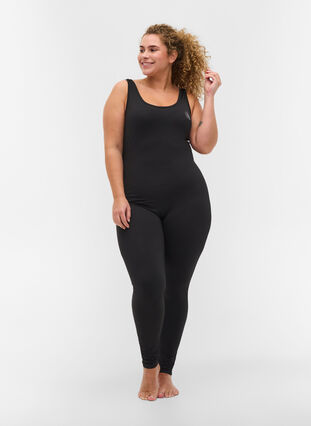 Tight-fitting exercise jumpsuit, Black, Model image number 0