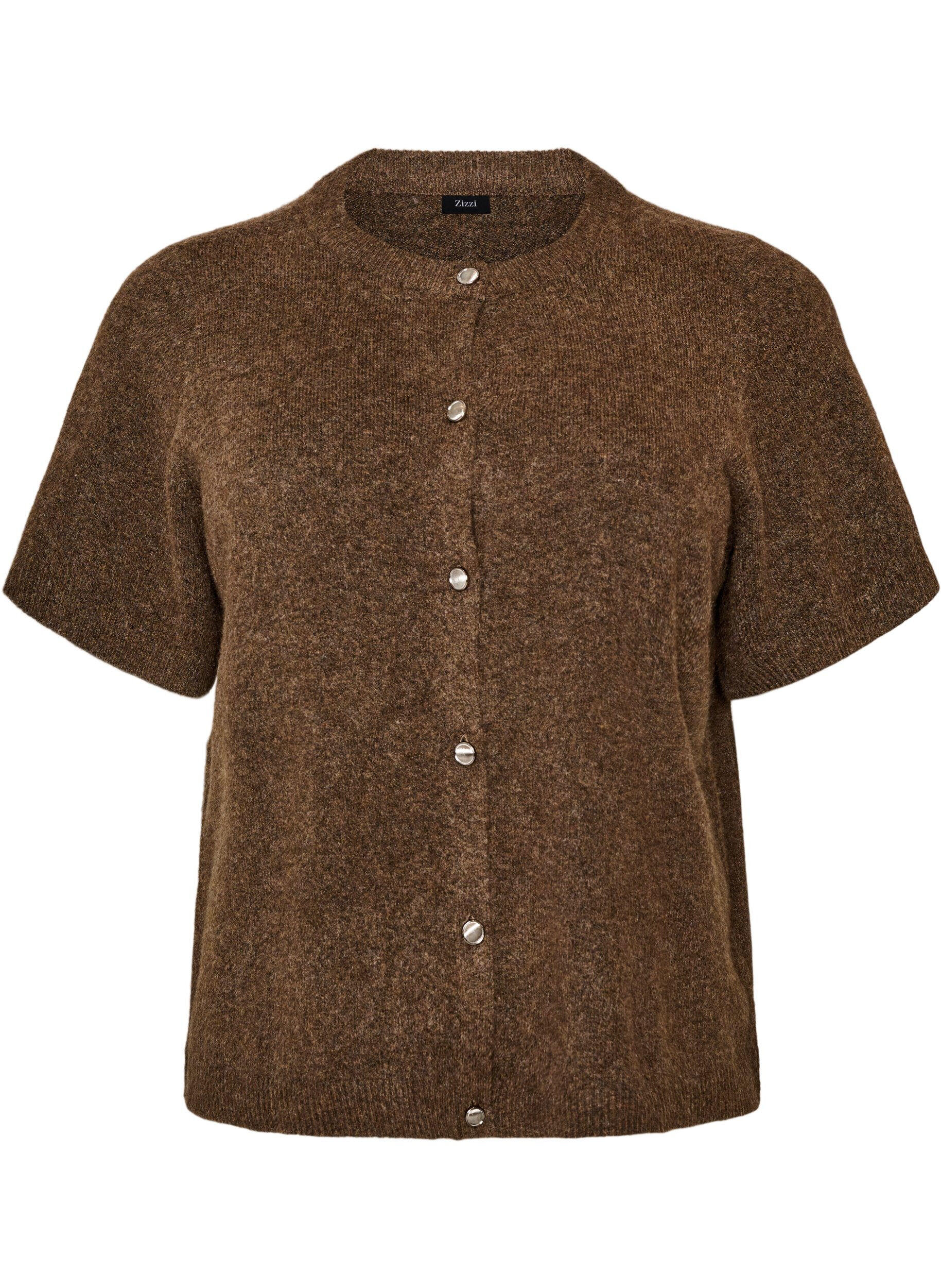 ZizzifashionKnit cardigan with short sleeves, Brown, Packshot image number 0