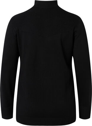 Viscose knit blouse with high neck and zipper, Black, Packshot image number 1