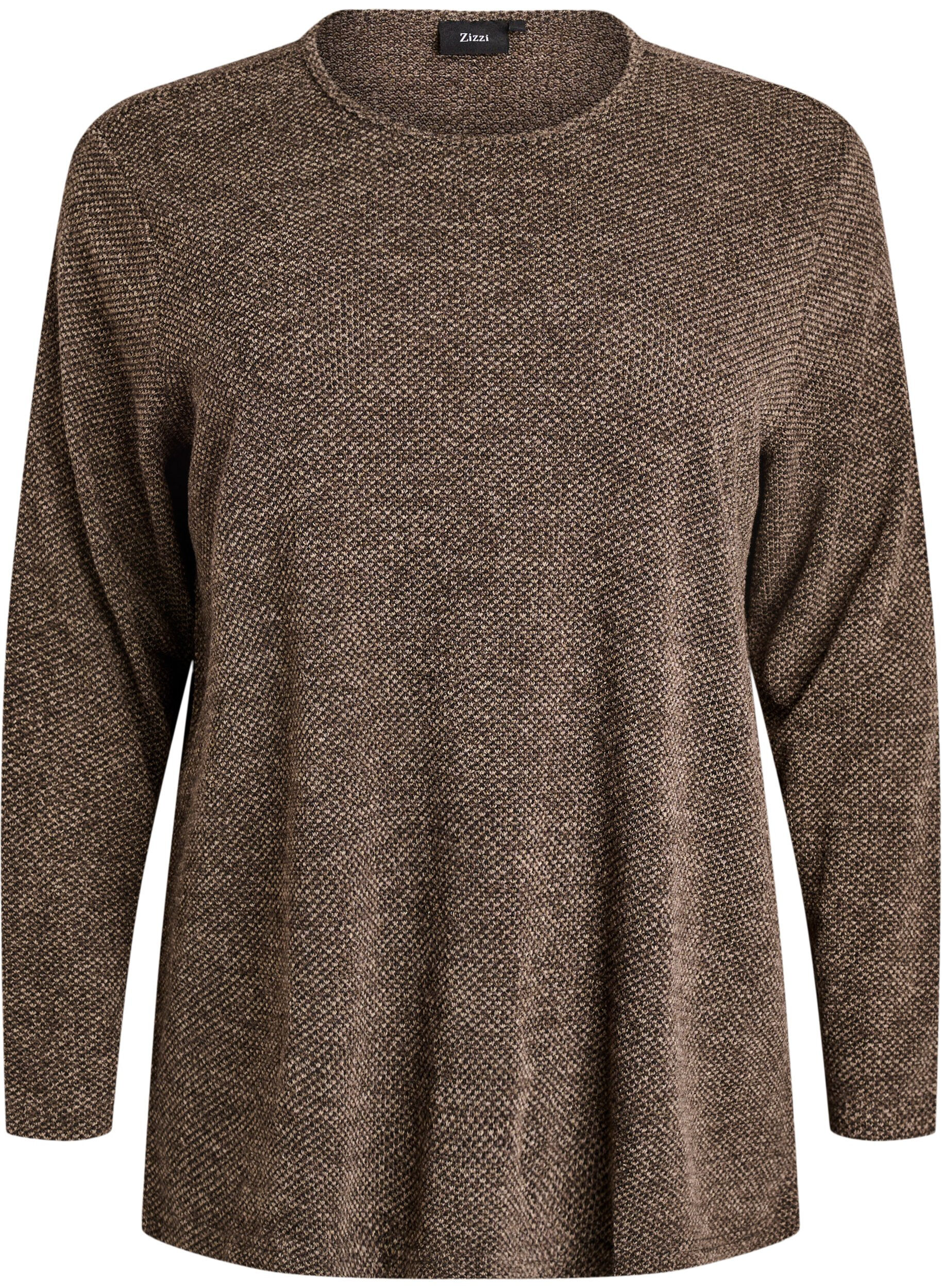 Zizzifashion Long-sleeved blouse with texture, Brown, Packshot image number 0