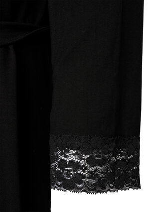 Dressing gown in viscose with lace, Black, Packshot image number 3