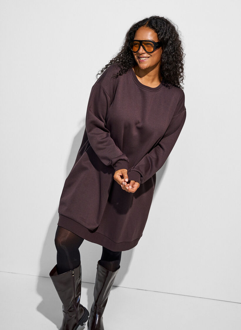 Loose sweatshirt dress with pockets, Brown, Model image number 0