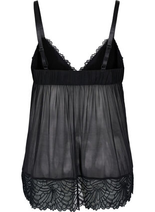Chemise in mesh and lace, Black, Packshot image number 1