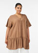 Loose tunic with crinkled texture and ruffle hem, Brown, Model image number 0