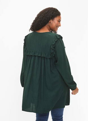 Viscose tunic with ruffles, Scarab, Model image number 1