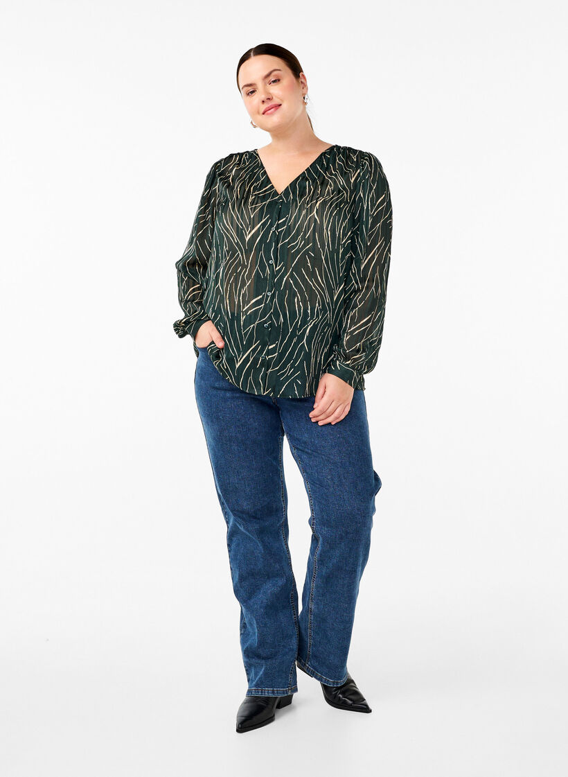 Long-sleeved shirt with buttons, Green, Model image number 1