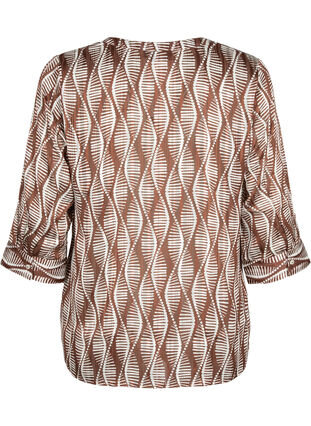 Printed blouse with 3/4 sleeves, Brown Abstract AOP, Packshot image number 1
