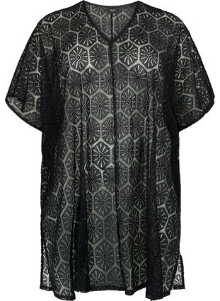 Kaftan beach dress with hole pattern, Black, Packshot image number 0