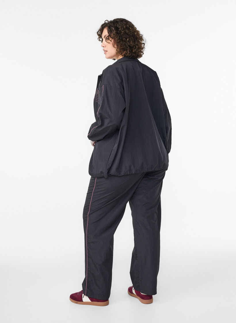 Lightweight trousers with contrast piping and high waist, Black, Model image number 1
