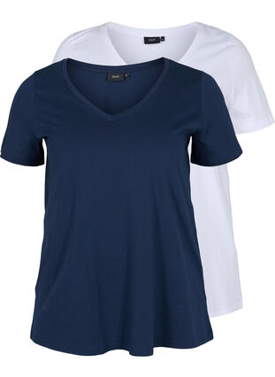 2-pack basic cotton t-shirt, Navy B/B White, Packshot image number 0