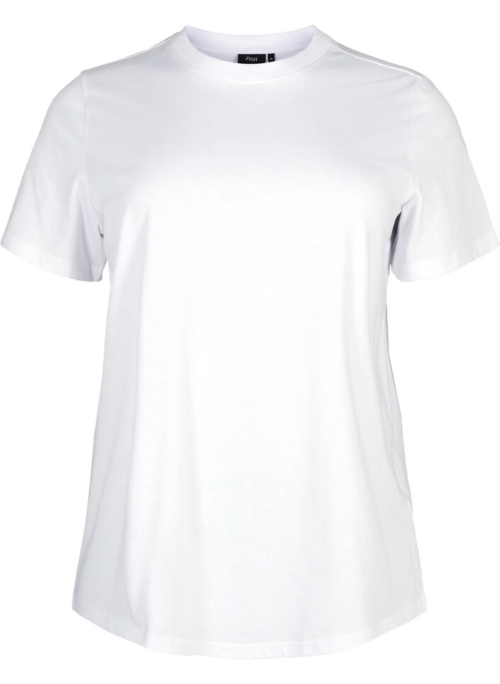 Basic cotton T-shirt with round neck, White, Packshot