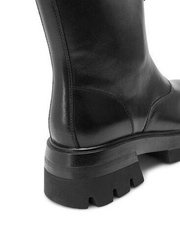 Short wide fit leather boot with zipper, Black, Packshot image number 3