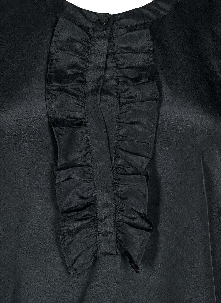 Satin blouse with ruffle detail, Black, Packshot image number 2