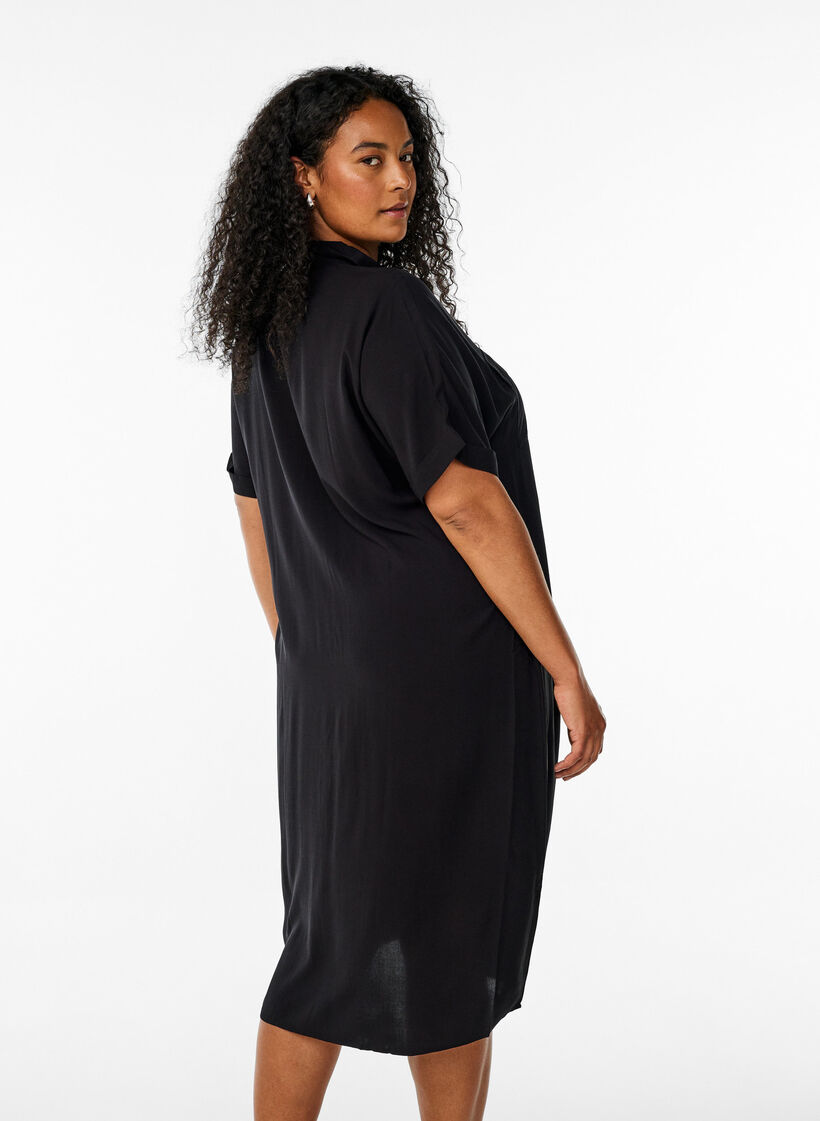 Long shirt dress with short sleeves, Black, Model image number 2