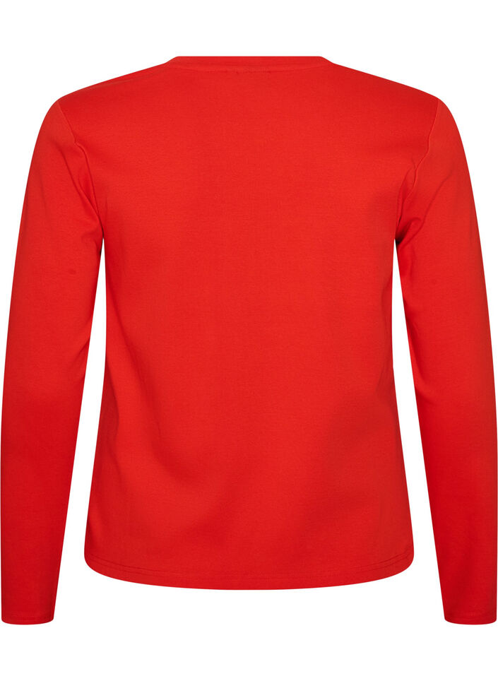 Long-sleeved basic T-shirt with a round neck, Red, Packshot image number 1
