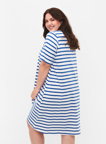 Striped jersey dress with short sleeves, Blue Stripes, Model image number 1
