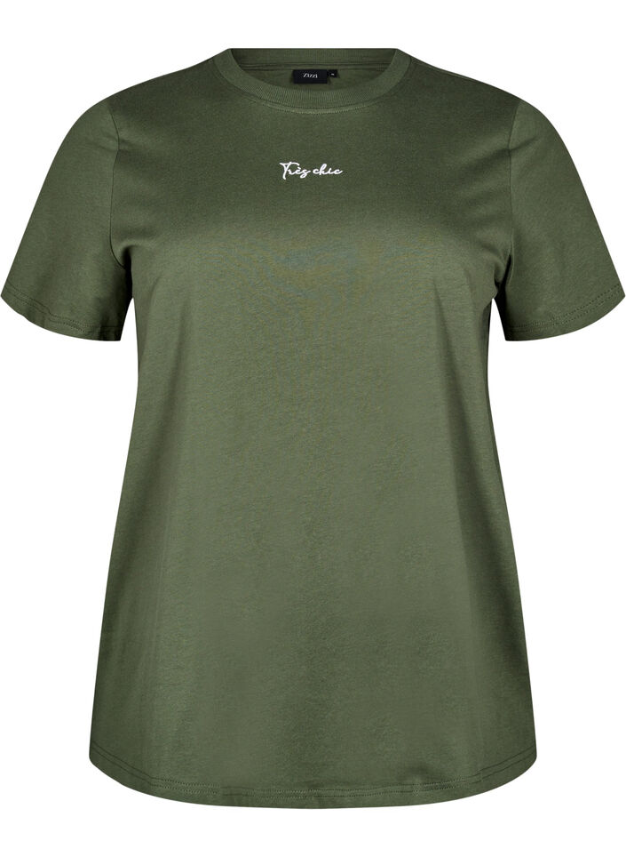 Cotton T-shirt with embroidery detail, Green, Packshot image number 0