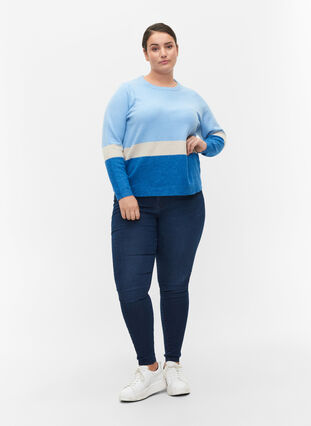 Striped knitted jumper with round neckline, Skydiver Comb, Model image number 2