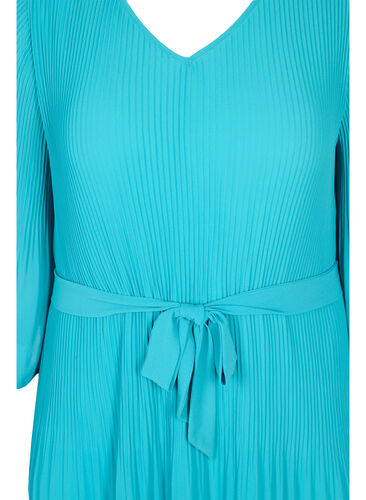 Pleated dress with 3/4 sleeves, Turquoise, Packshot image number 2