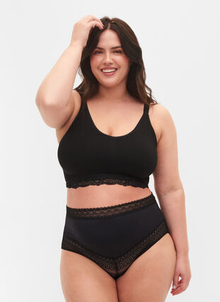 High-waisted knickers with laces, Black, Model image number 0