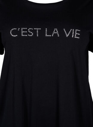 T-shirt with text motif, Black W. Rhinestones, Packshot image number 2
