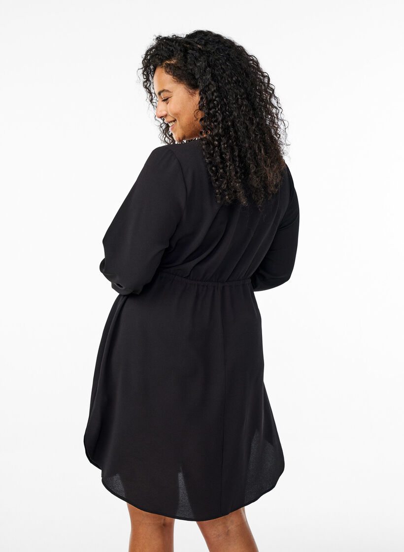 Knee-length dress with tie belt, Black, Model image number 2