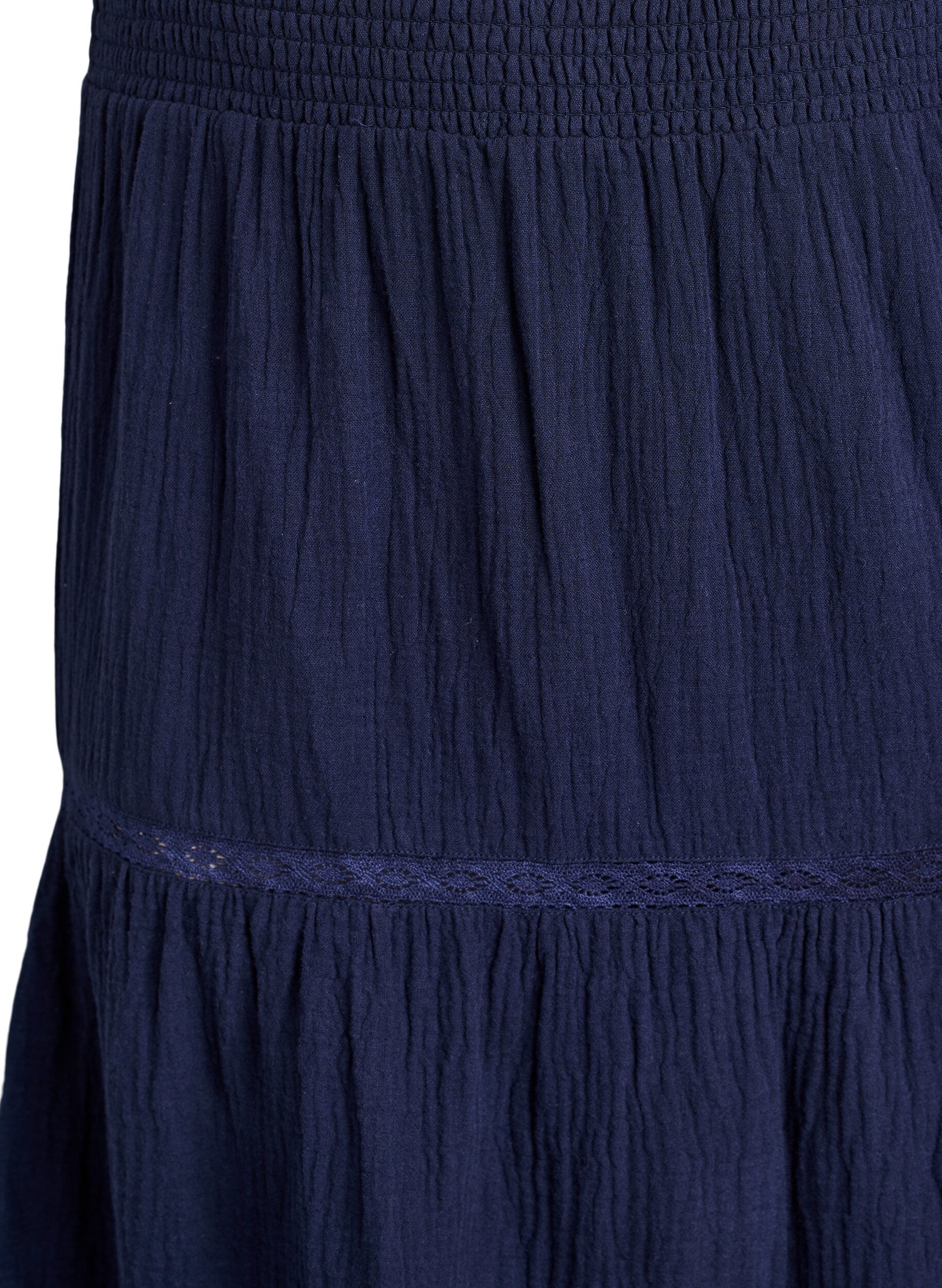 ZizzifashionA-line midi skirt in cotton muslin with crochet band, Blue, Packshot image number 2