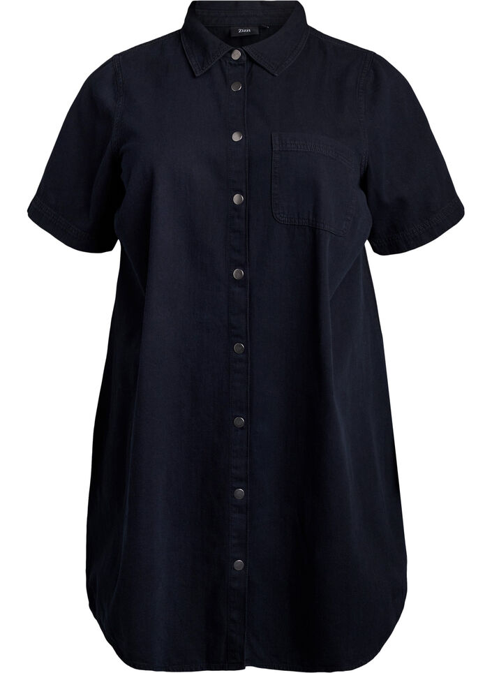 Denim shirt dress with short sleeves, Black, Packshot image number 0