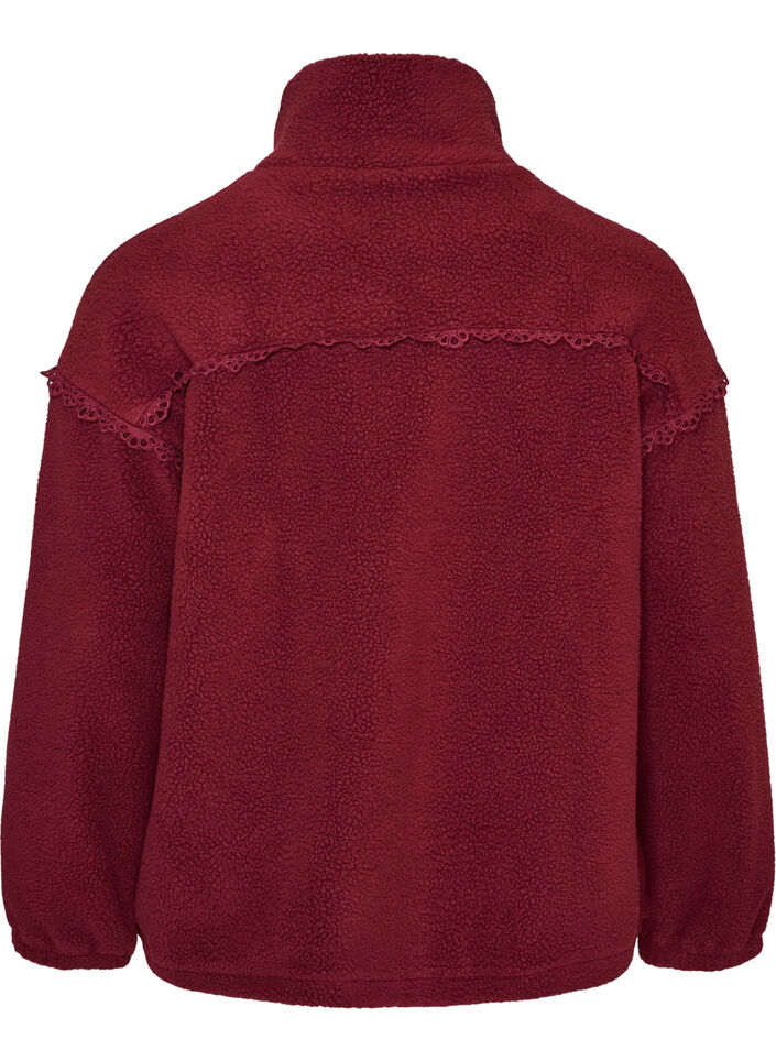 Teddy jacket with eyelet embroidery trim and high collar, Red, Packshot image number 1