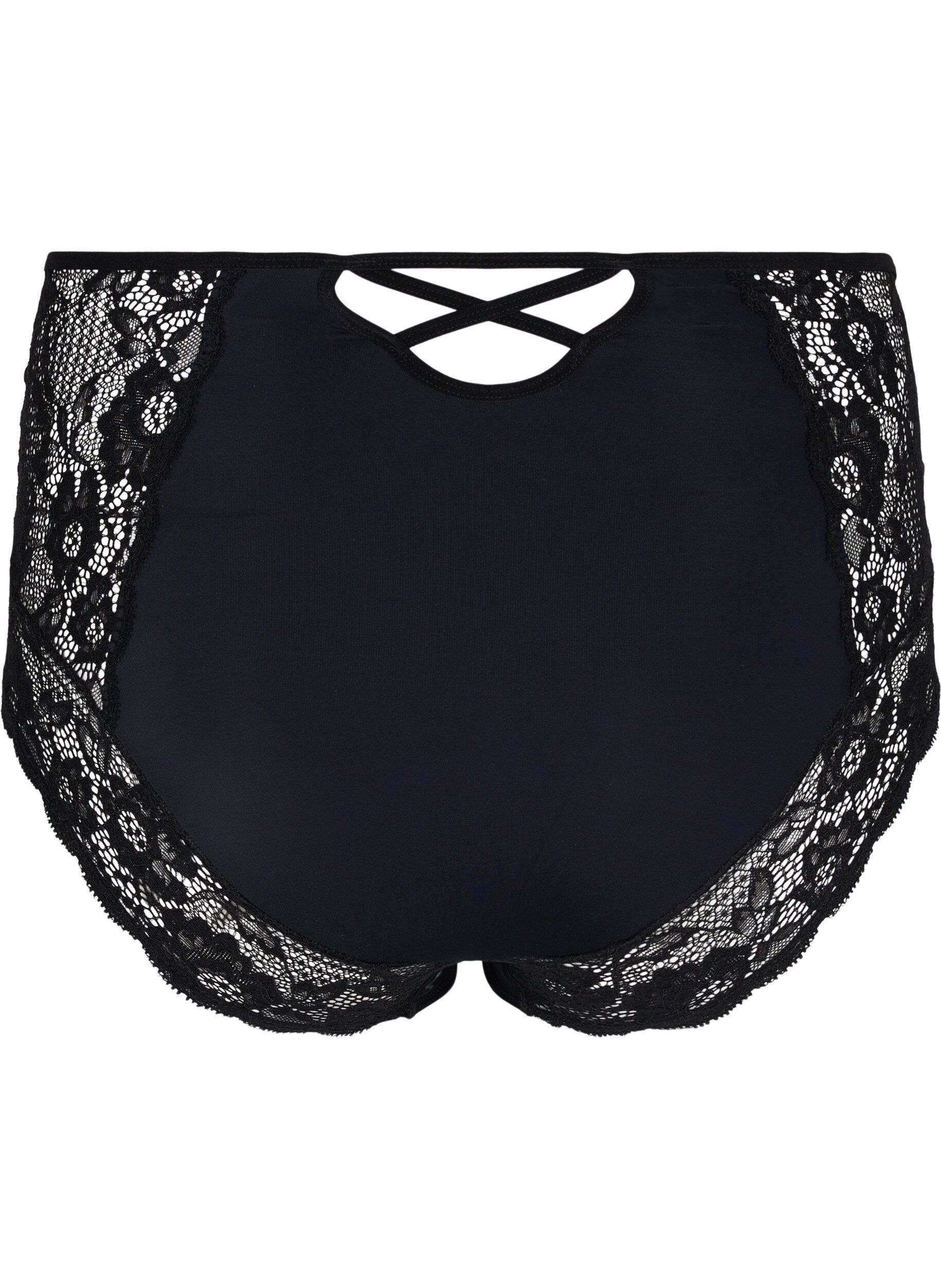 Zizzifashion High-waisted underwear with lace, Black, Packshot image number 1