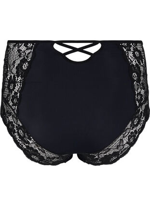 High-waisted underwear with lace, Black, Packshot image number 1
