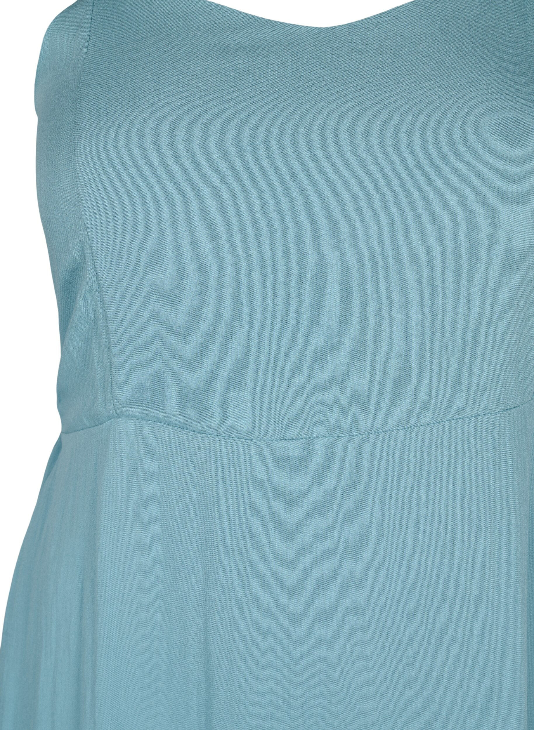 Zizzifashion Plain coloured viscose strap dress with smock, Smoke Blue, Packshot image number 2
