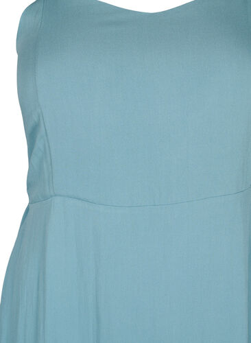 Plain coloured viscose strap dress with smock, Smoke Blue, Packshot image number 2